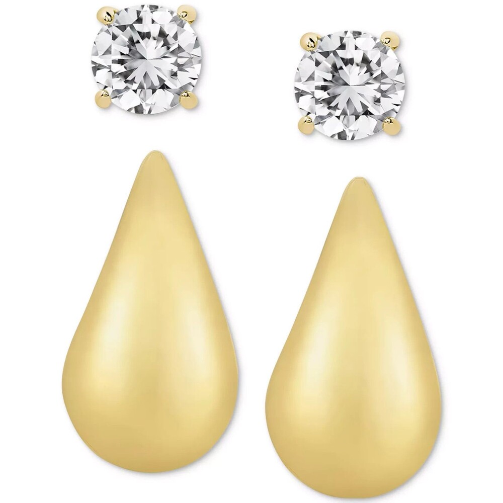 R.H. Macy & Co Lab Grown White Sapphire Stud Earrings Set 14K GP Sterling Silver